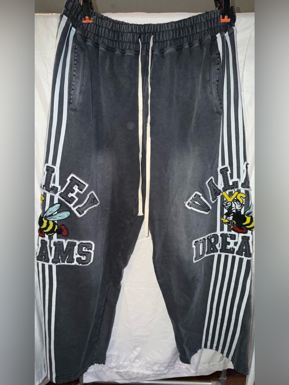 Men's Black Graphic Bee Jogger Pants with Side Stripes